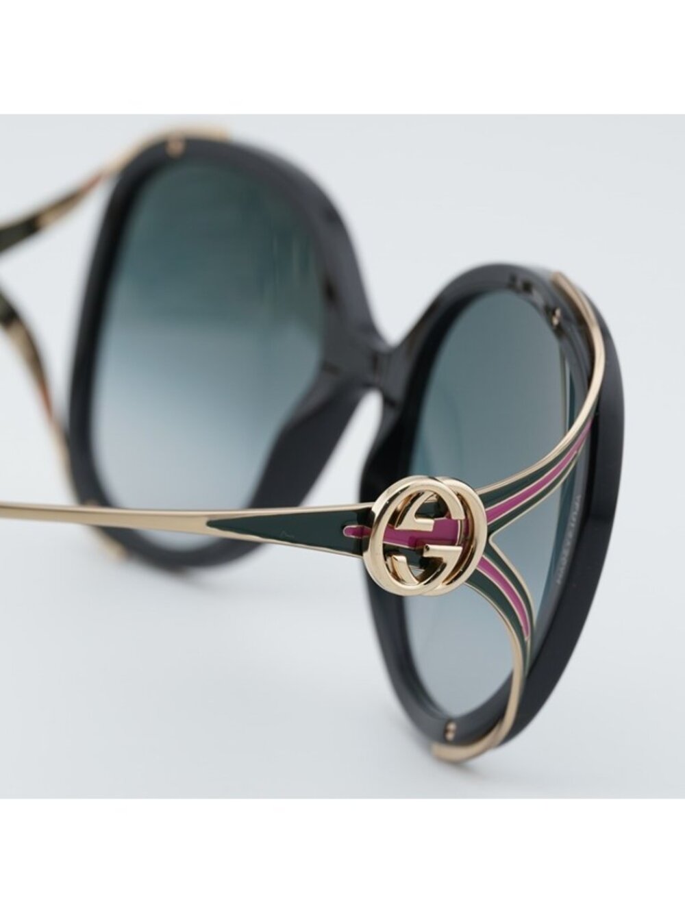 Gucci GG0226S 007 Sunglasses Shiny Black Round Frame, Grey Gradient Lenses - Picture 7 of 12